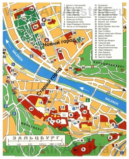 Карта Зальцбурга на русском языке с достопримечательностями